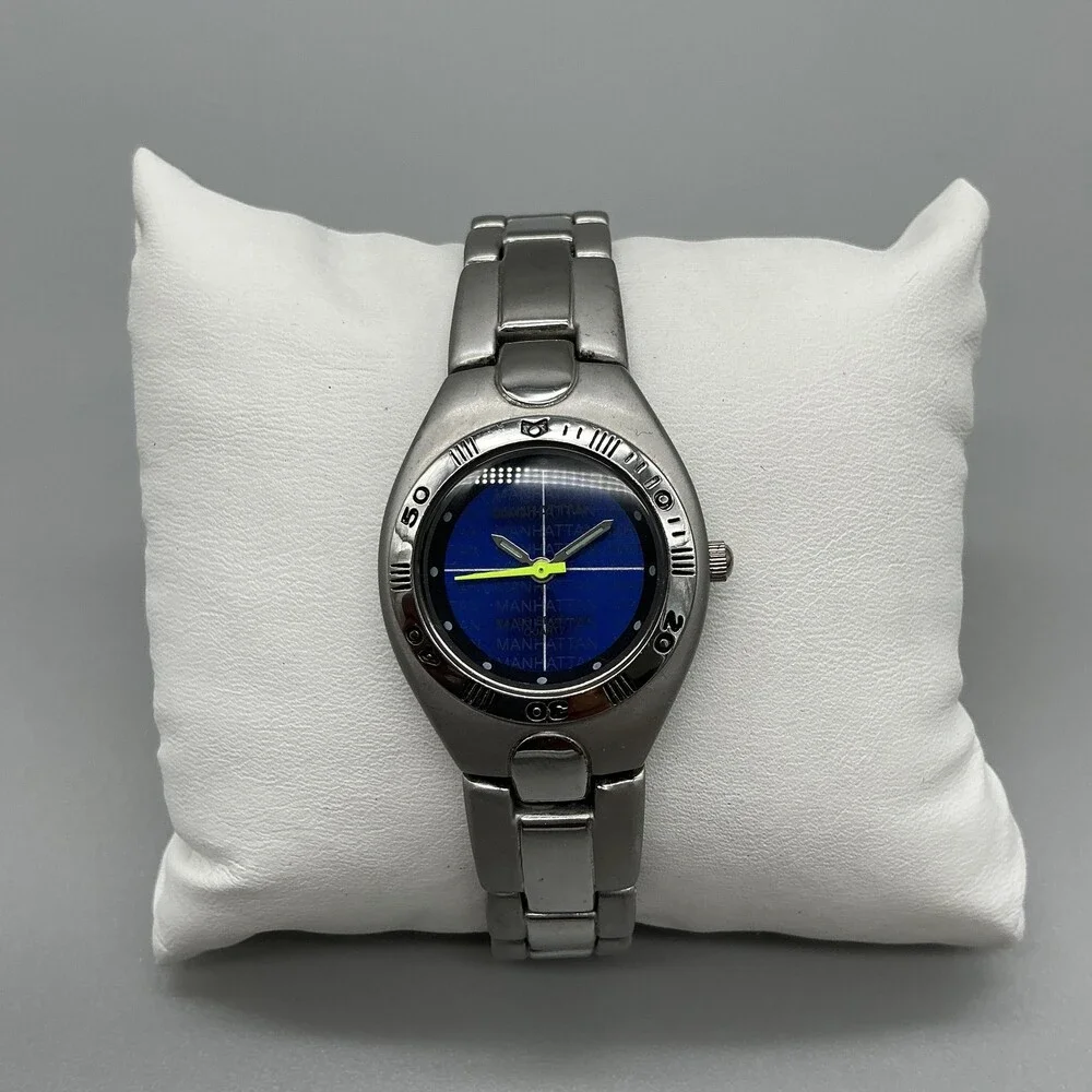 Manhattan Womens Watch 28mm Blue Dial Stainless Steel New Battery 7.75